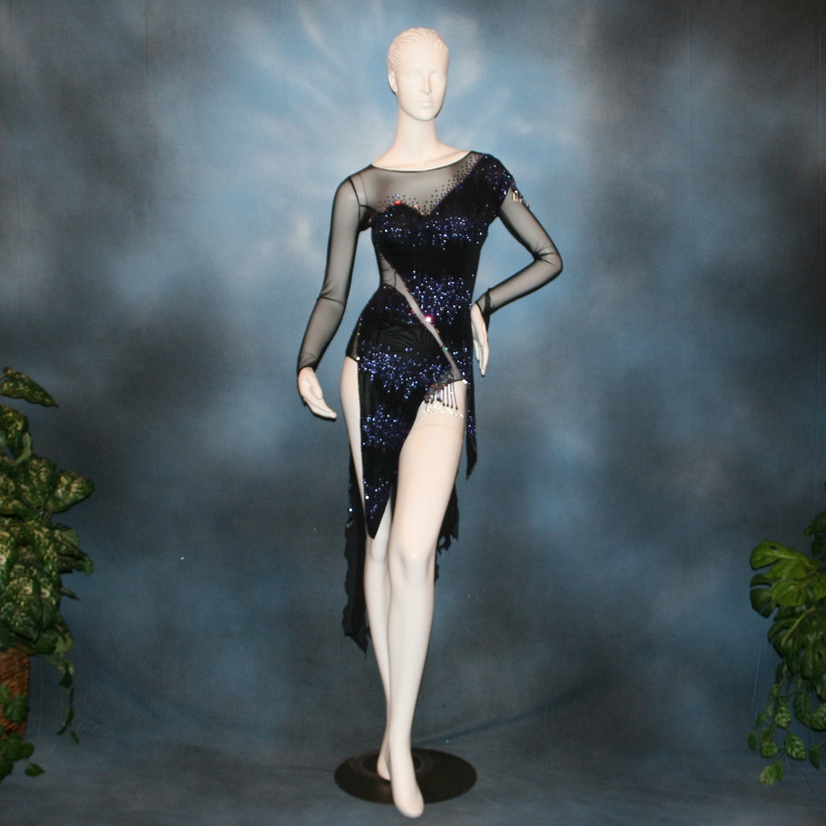 Black Latin Rhythm Tango Dress Tanzanite Accents Size 3 4 7 8 Crystal s Creations