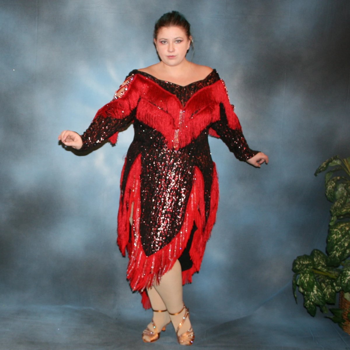 Sleeveless Red Latin Tassel Dress Sizes S -4XL