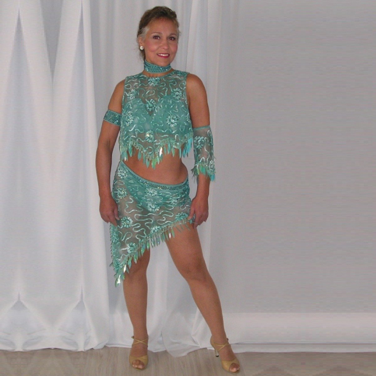 Aqua Latin Rhythm Dress 2 piece Soutache Lace Size 5 6 9 10 Crystal s Creations