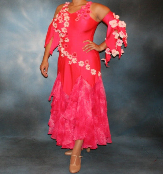 Deep Pink Ballroom Dress with Silk Flower Accents-Paradise