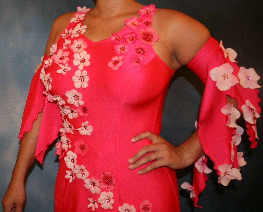 Deep Pink Ballroom Dress with Silk Flower Accents-Paradise