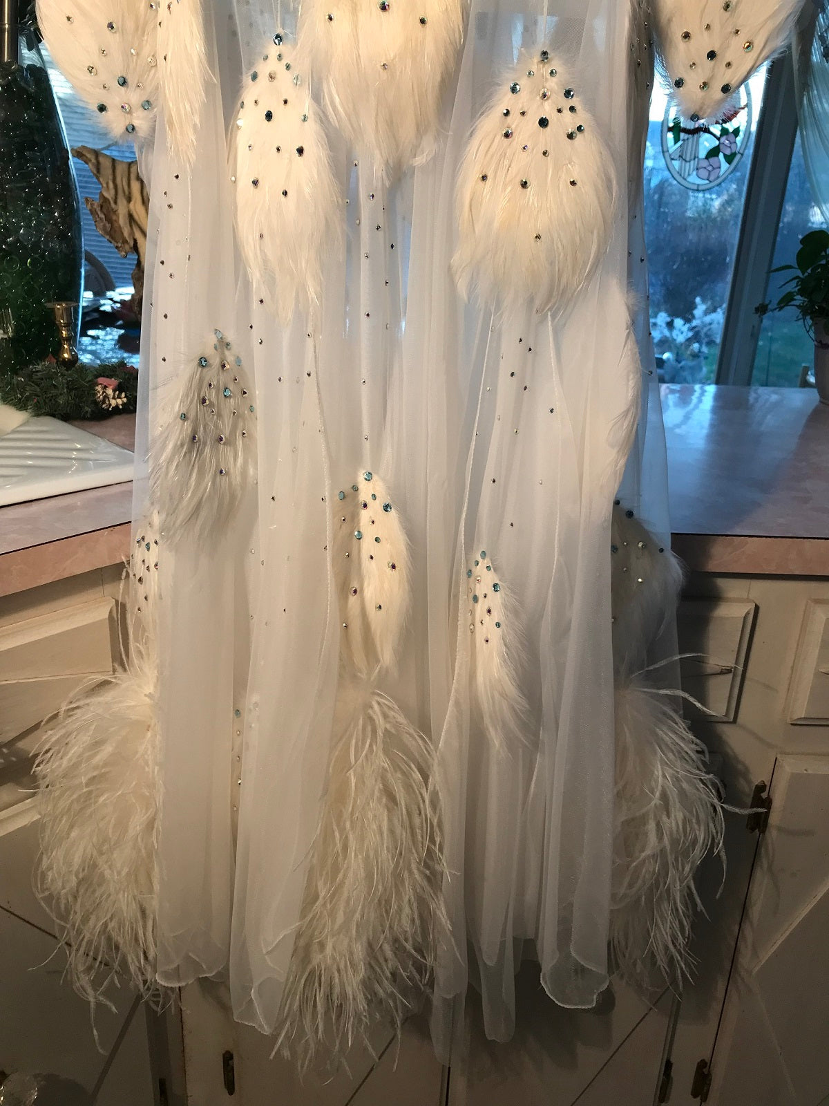 White Ballroom Dress with Feathers-White Swan